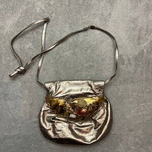 Vintage 80’s Fancy Nancy Metal Copper Leather Unique Metal Gemstone Detail Purse